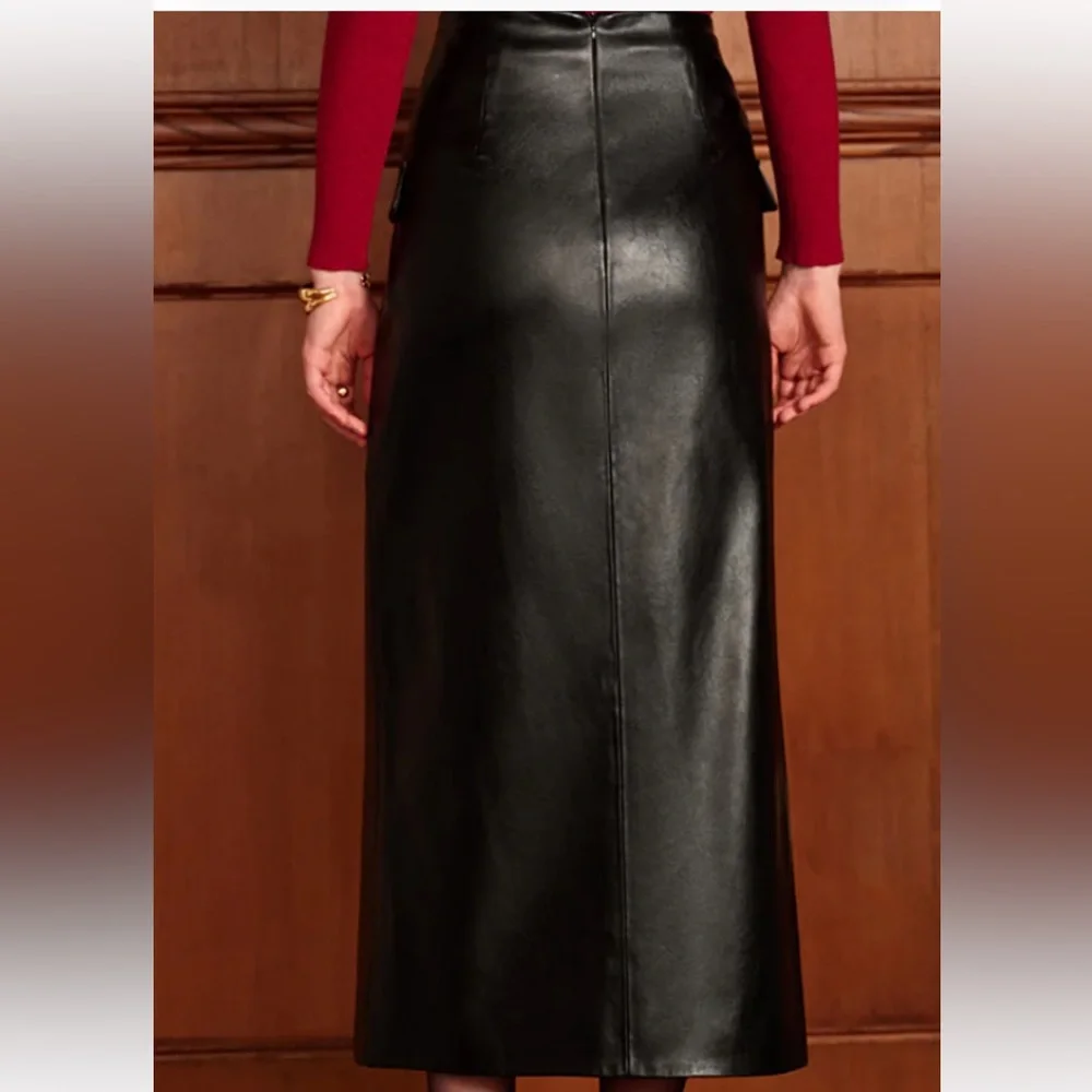 NWT Commense Black PU Leather Buttoned Straight Maxi Skirt - Sz L